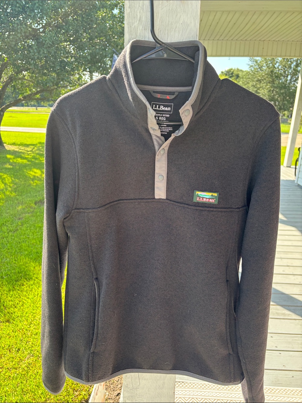 L.L.Bean Black Fleece Snap-Placket Pullover with Gray Trim